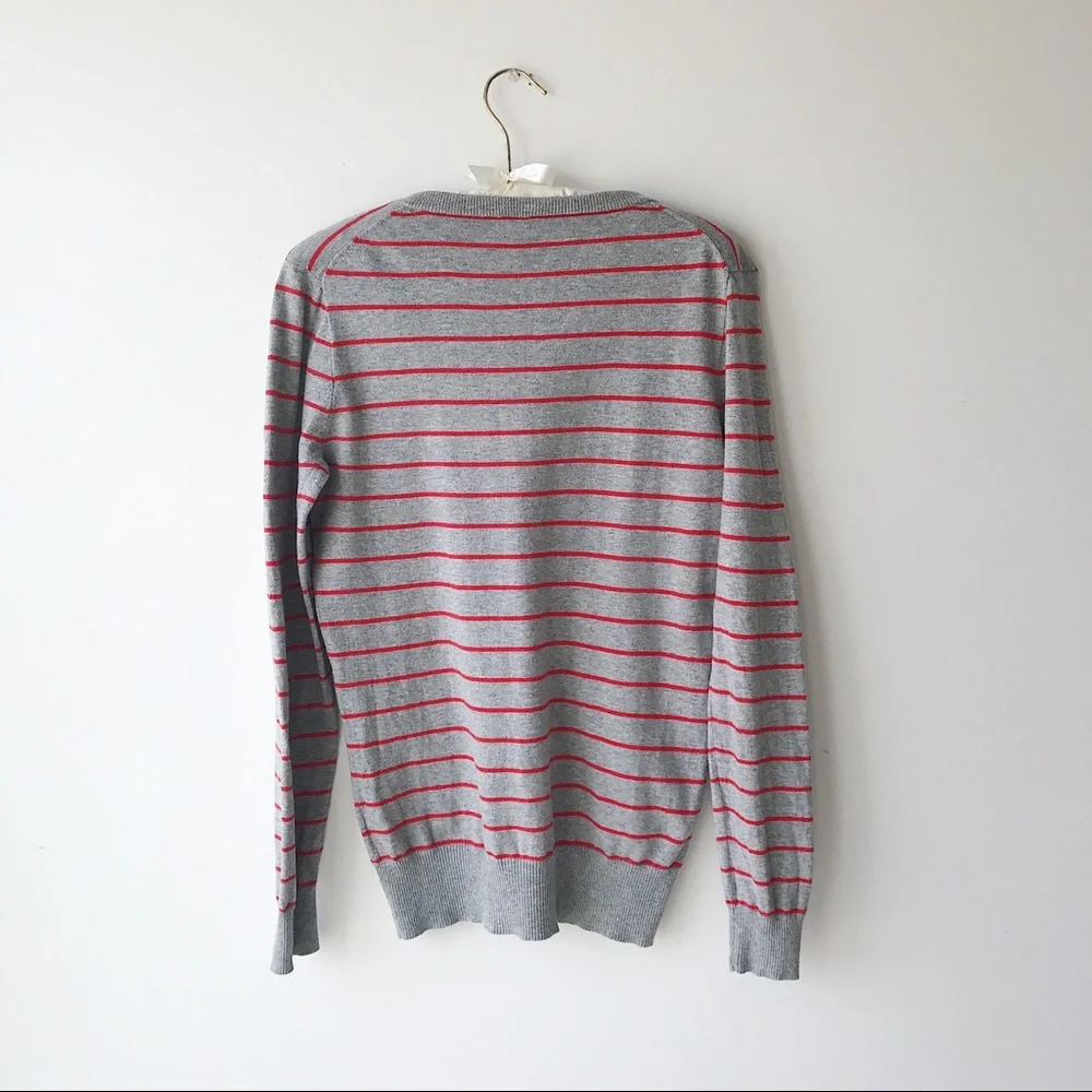 J. Crew Factory grey and orange striped vneck sweater Sz M_3